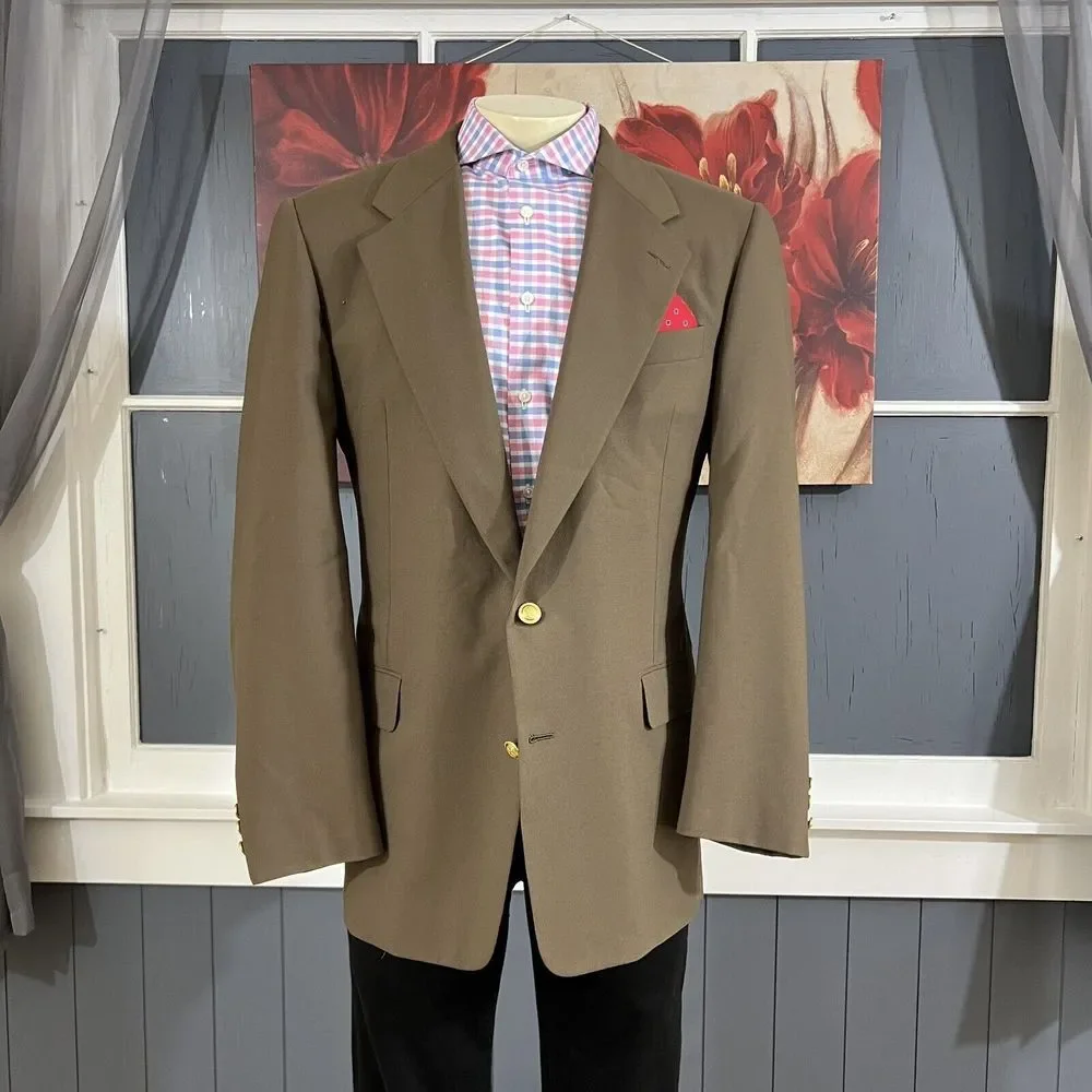 Hickey Freeman Canterbury Blazer Men 43L Long Wool Golden Buttons Jacket Stretch